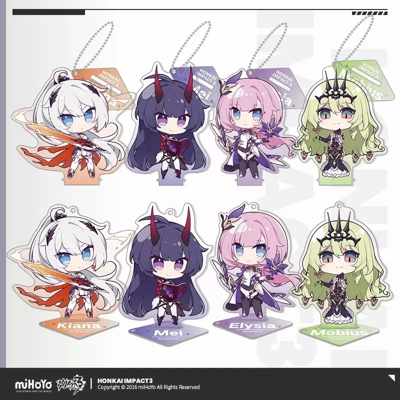 Móc Khóa Standee Honkai Impact 3rd Chính Hãng miHoYo Mô Hình Acrylic Anime Chibi Kiana Mei Elysia Mo