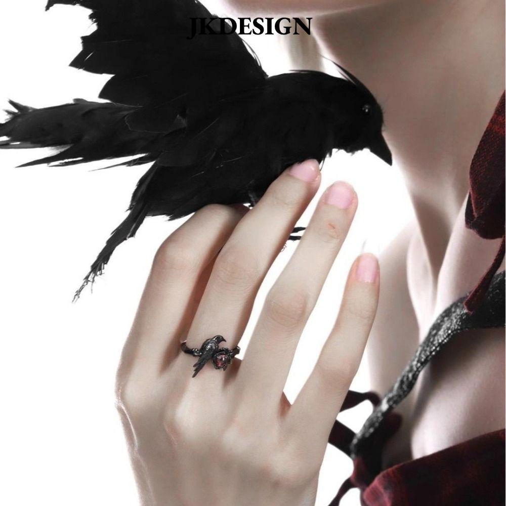 JKDESIGN Nhẫn Raven đen điều chỉnh được, trang sức cosplay Sillus Crow, phù hợp làm quà tặng