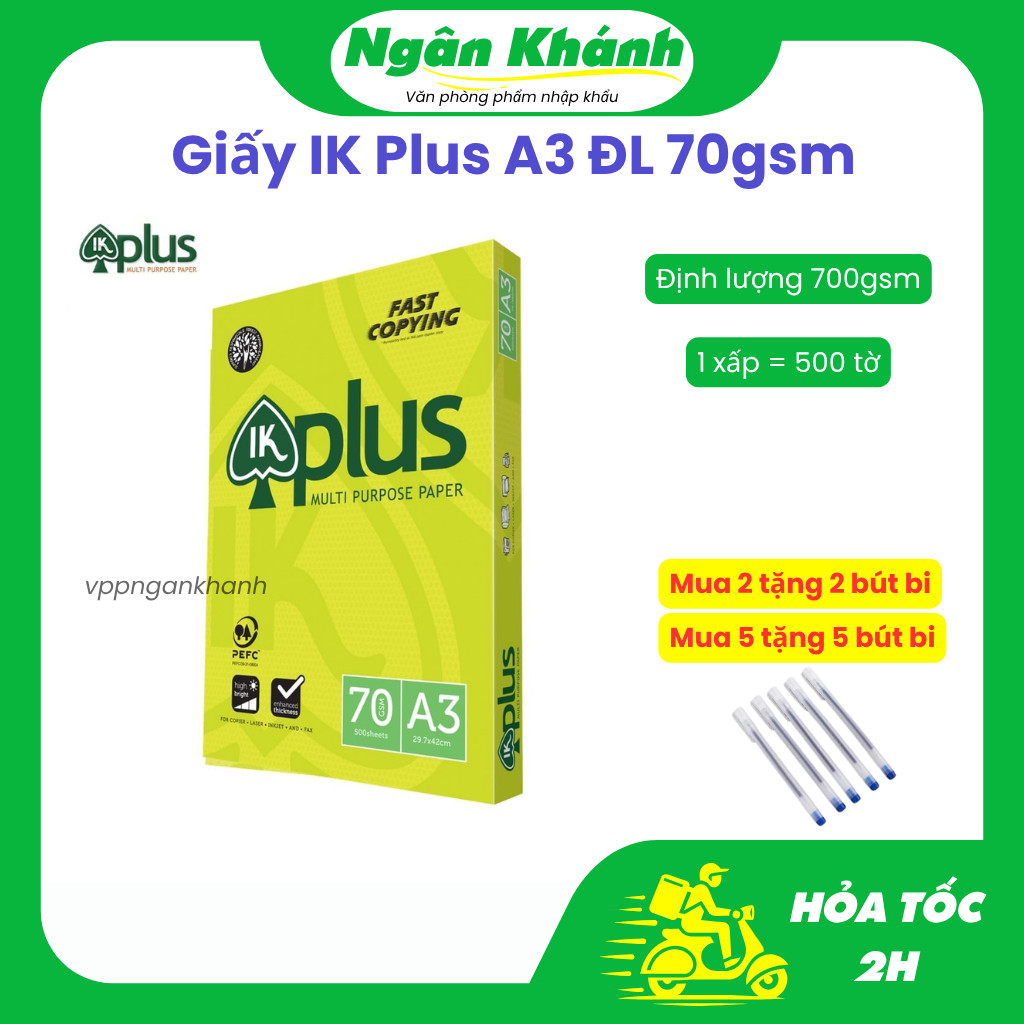 [1 Xấp = 500 tờ] Giấy In Ik plus 70gsm Khổ A3 chính hãng Ik Plus - Giấy A3 Plus tại vppngankhanh