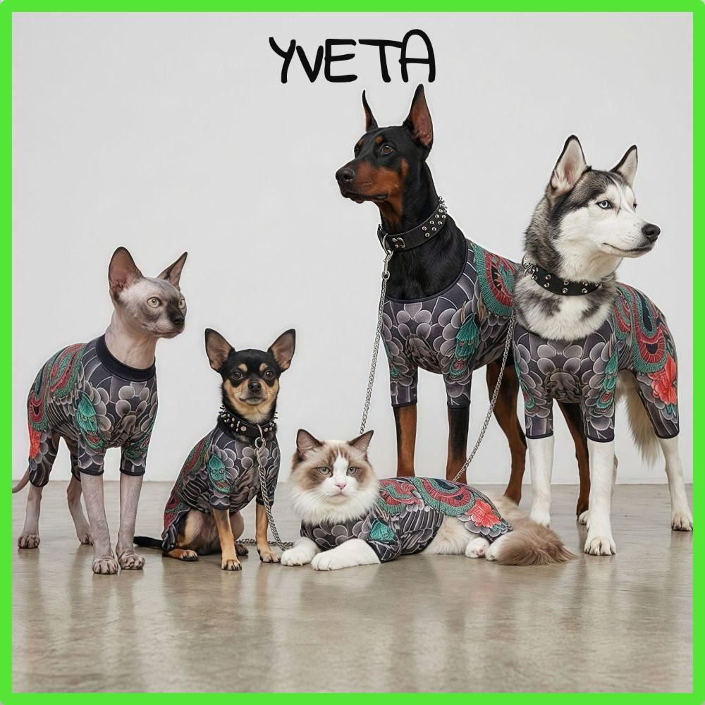 YVETA Pet Tattoo Jacket, Áo Vest hình mèo ngộ nghĩnh như thật, Sáng tạo mát mẻ Quần áo thú cưng bốn 