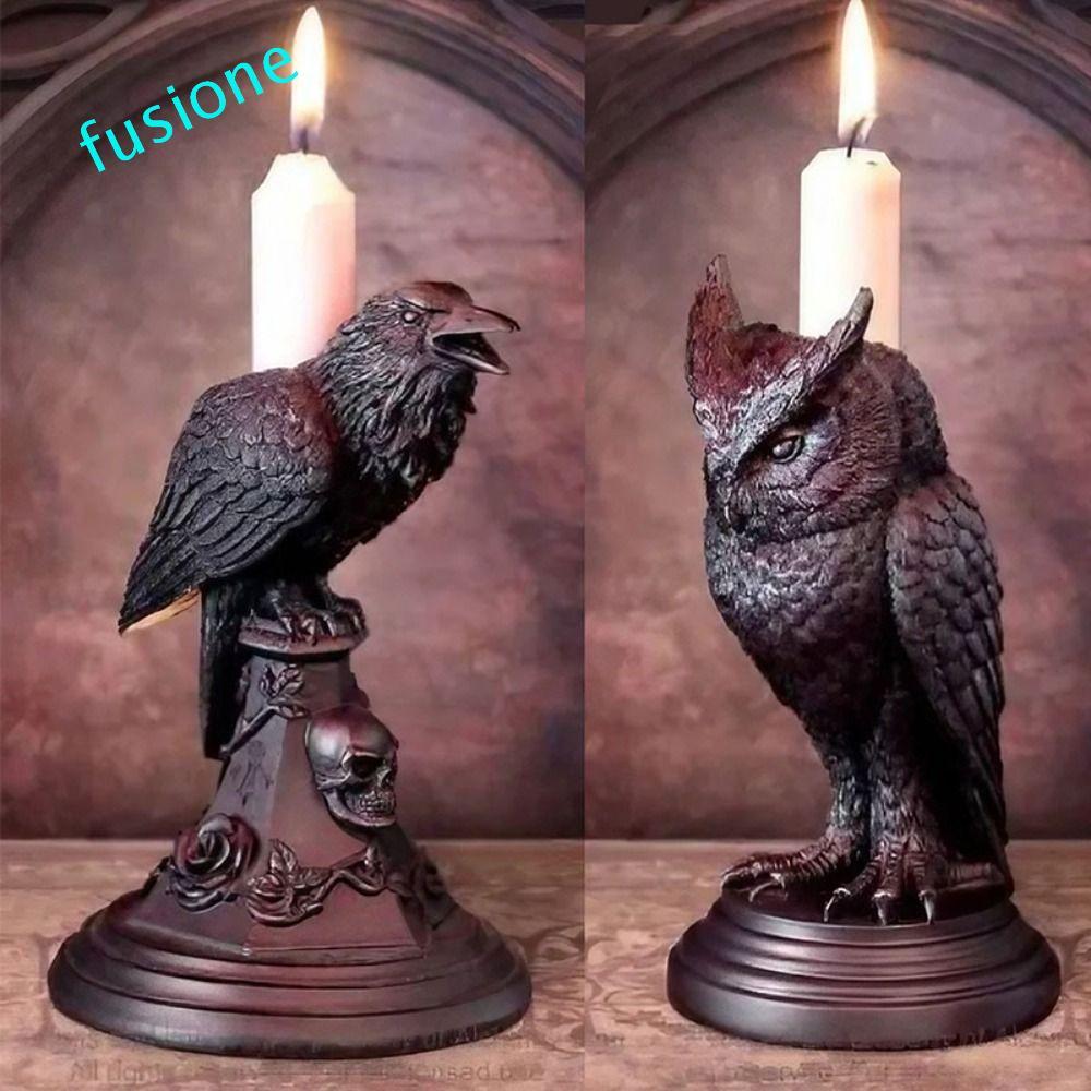 FUSIONEDGE Halloween Gothic Candle Holder, Nhựa Black Crow Candle Holder, Cú Gothic Crow Owl Candle 