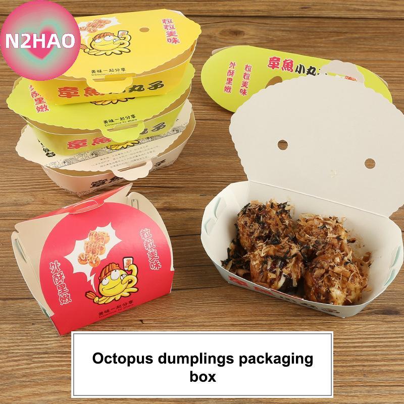N2HAO 100 Cái Hộp đóng gói bạch tuộc hoạt hình dùng một lần Thức ăn đường phố Nhật Bản Takoyaki Take