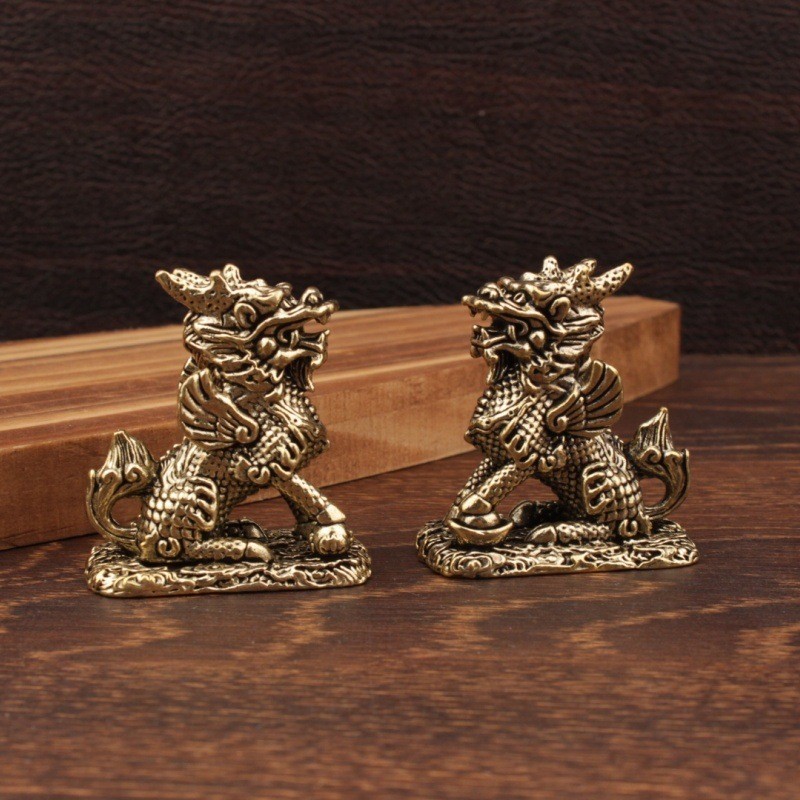 Copperware Đồng thau Đồ trang trí nhà cửa Kirin Một cặp đồng thau Bước vào Gossip Kirin Văn phòng Tr