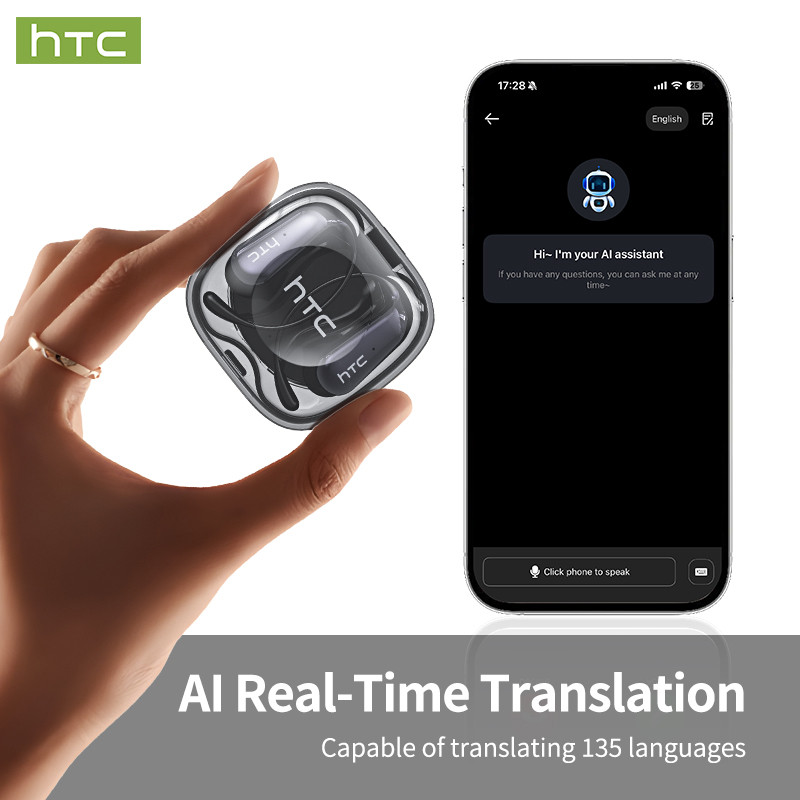 HTC NE38 Tai nghe dịch thuật Tai nghe Bluetooth 6.0 hỗ trợ dịch 134 ngôn ngữ, tai nghe không dây Bluetooth có micrô, hộp sạc trong suốt, chống nước IPX5 | BigBuy360 - bigbuy360.vn