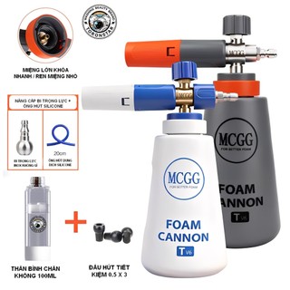 Bình PA Foam Cannon MCGG T V6 Chính Hãng – Phun Bọt Dày, Điều Chỉnh Nồng Độ, Gắn Chai 28mm Tặng Bình Chân Không