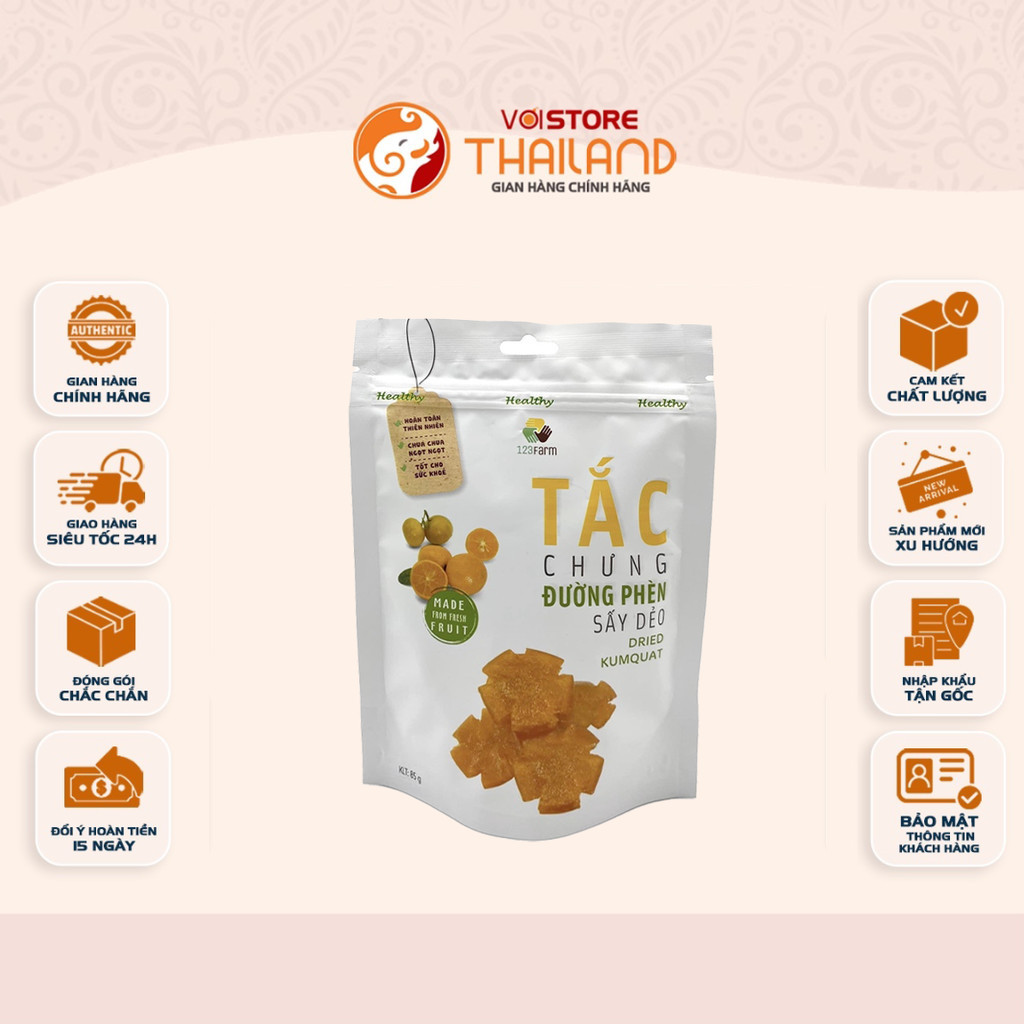 [COMBO 3 GÓI] Tắc Đường Phèn Sấy Dẻo 123Farm -  GÓI 85g