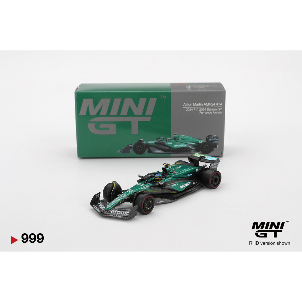 MÔ HÌNH XE Mini GT Box Version MGT00999 Aston Martin AMR24 #14 Fernando Alonso 2024 F1 2024 Bahrain 