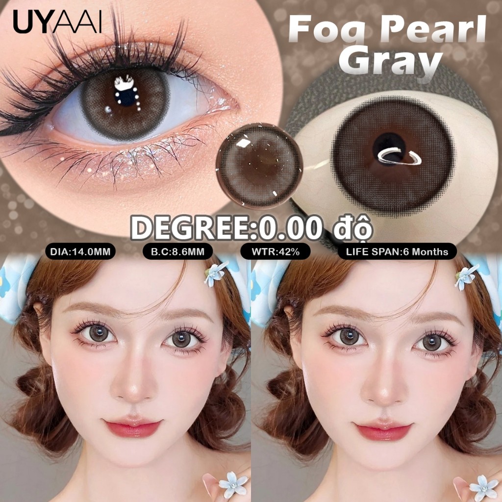 UYAAI Eyes Kính áp tròng MCK1 cận lens xám devil eyes FOG PEARL Gray 14.0mm nâu giãn tròng to nữ màu
