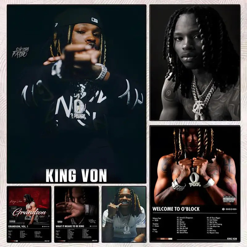 Ca Sĩ Nổi Tiếng Rapper K-King Von Poster Tranh Bền Canvas Poster Treo Tường Trang Trí Nội Thất Nhà N