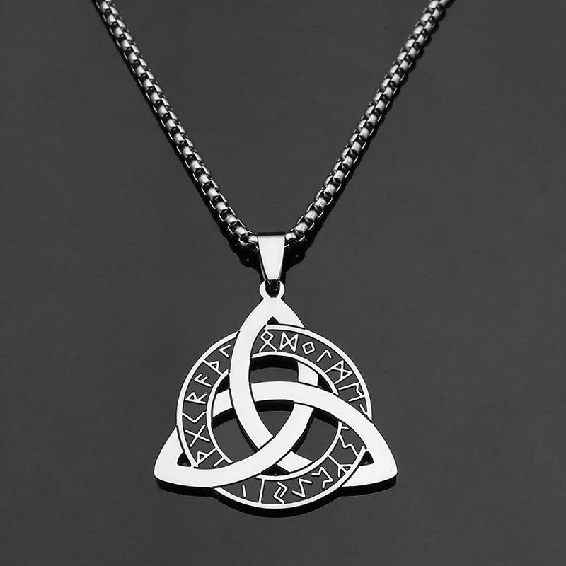 Dây chuyền mặt cổ Trinity Celtic bằng thép không gỉ, thiết kế rune Bắc Âu, phong cách retro Ireland