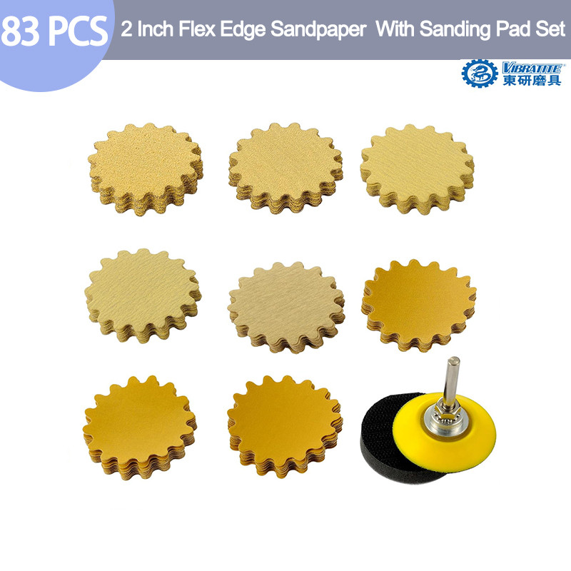 83 Chiếc 2 Inch Hook & Loop Flex Edge Wavy Bộ Giấy Nhám 60-600 Grit Khô Ướt Với 1 / 4 "Shank Backing