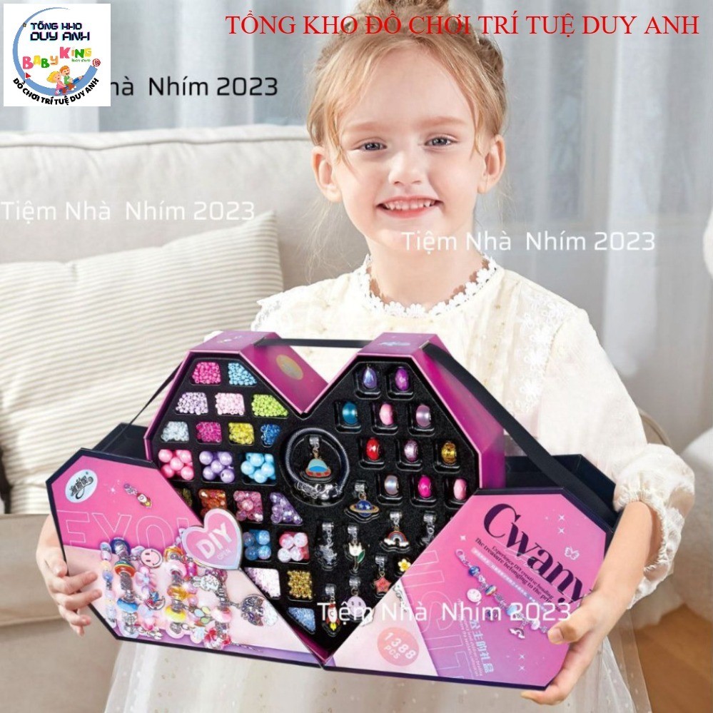Kho Sỉ SLL -  Bộ Trang Sức Vòng PANDORA Kèm 384 xanh và hồng CHARM DIY FULL BOX Tình Yêu Cực Đẹp Dàn