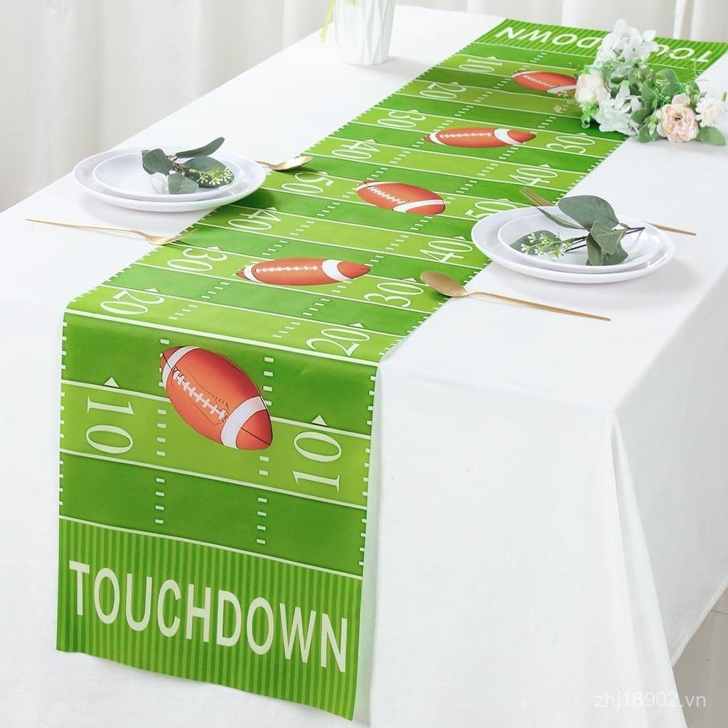 Rugby Table Runner, Game Day Green Yard Line Table Runner, Long Touch Down Boy Sport Football Trang 