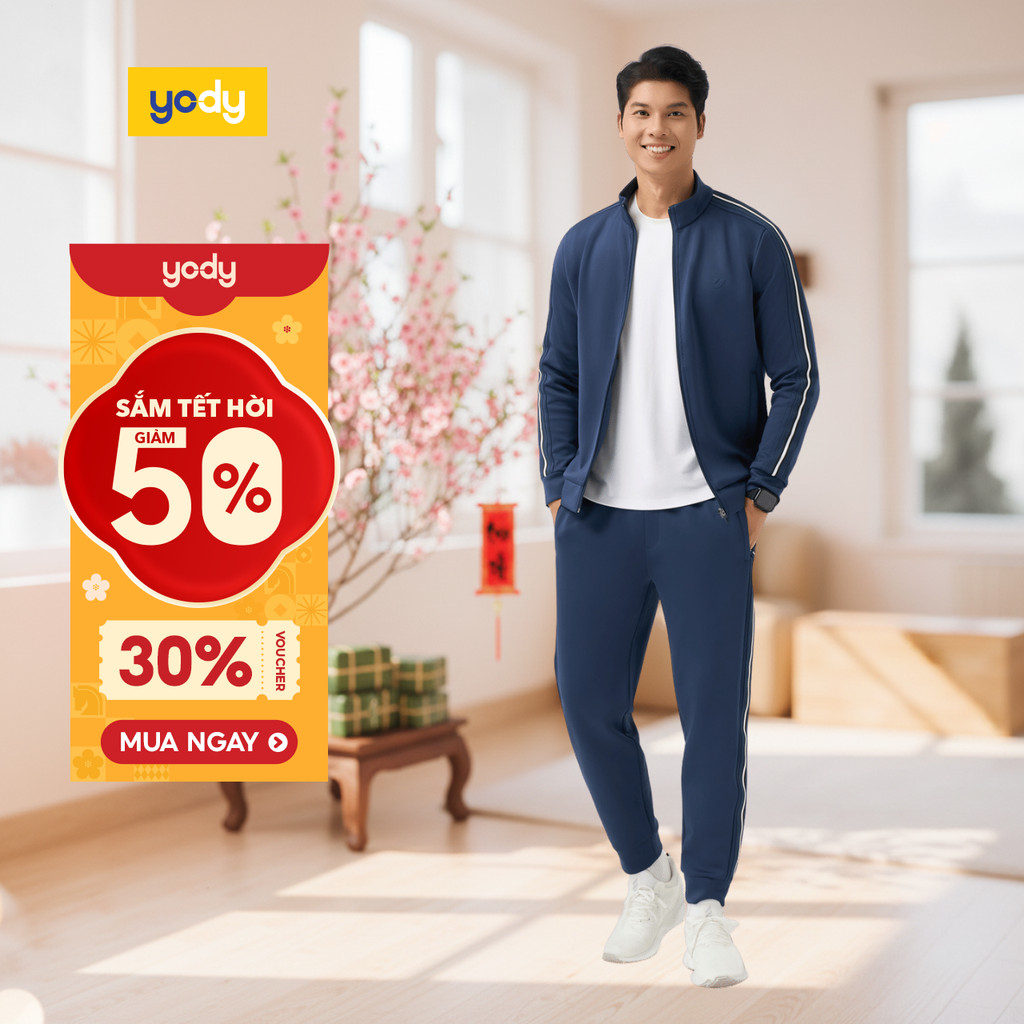 Bộ đồ nỉ nam YODY thể thao phối dây dệt nỉ đệm khí xốp nhẹ như lò xo MASL25F002