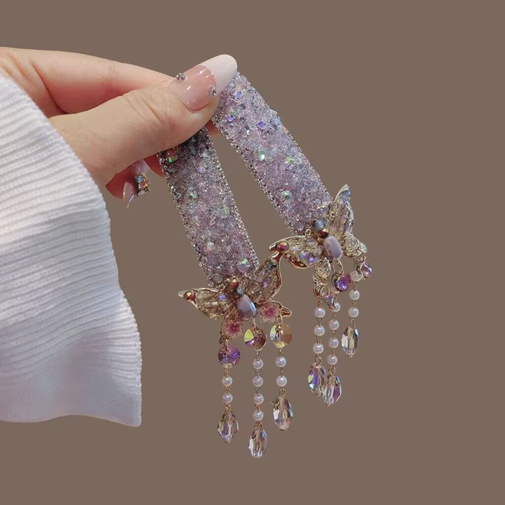 kẹp tóc xinh kẹp tóc cổ trang trung quốc Tinh tế và cao cấp, kim cương lấp lánh màu tím, kẹp tóc tua