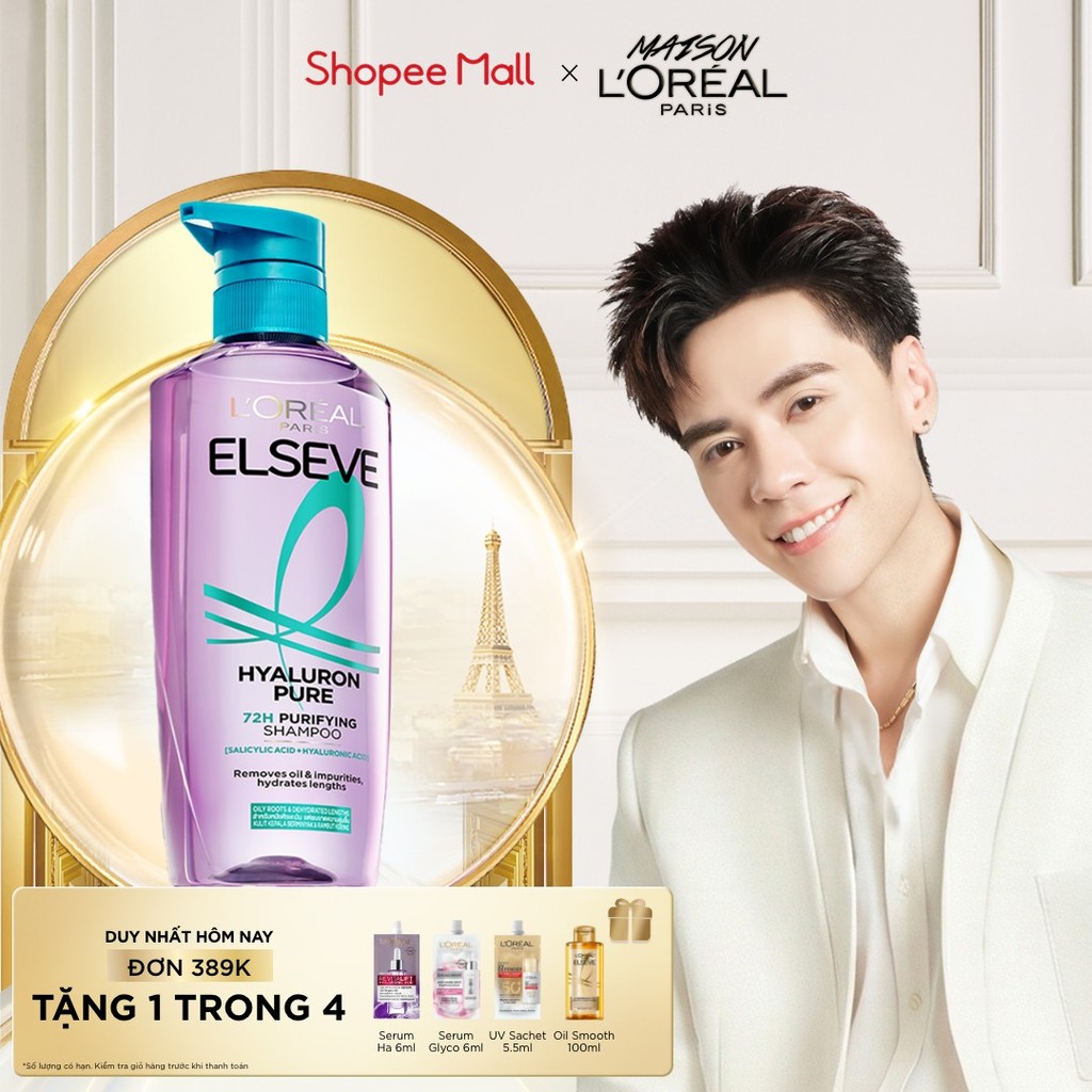   MỚI  Dầu gội nhẹ bồng mái tóc 72H Elseve HA Pure cho da đầu dầu hoặc Moist cho da đầu khô 620ML 