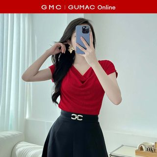   TẶNG QUÀ ĐƠN 499K  Áo thun nữ cổ đổ GUMAC form slim fit tay ngắn chất ánh nhung sang trọng đi tiệc ATE01031 