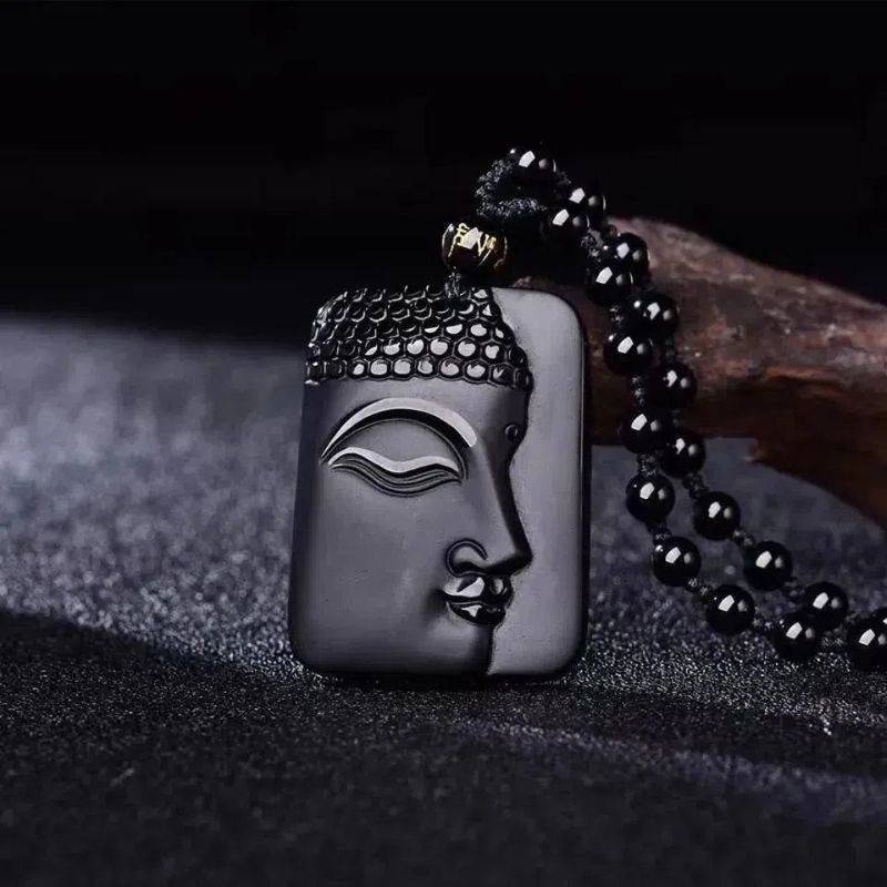 Đá tự nhiên Obsidian Obsidian Phật nửa mặt Phù hợp treo 1
