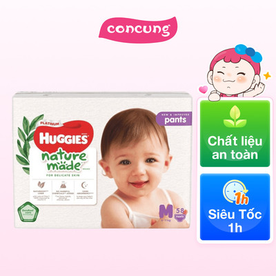 Combo 2 gói Bỉm tã quần Huggies Platinum Nature Made M size 58 miếng (6-11kg)