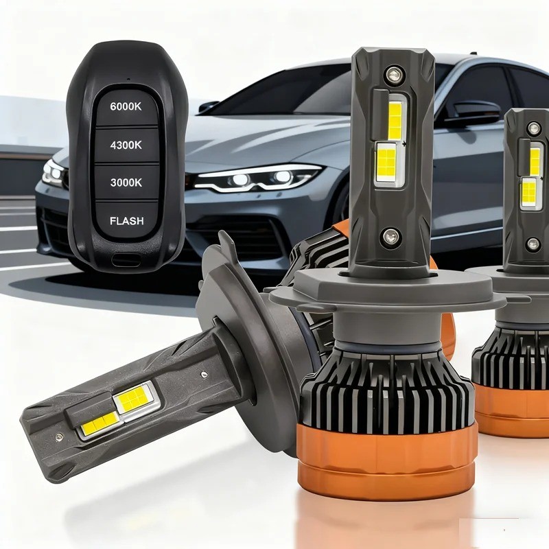 H4 LED H7 H11 9005 HB3 9006 HB4 H4 6500K 4300K 3000K Bóng Đèn LED Điều Khiển Từ Xa Ba Màu Cho Đèn Ph