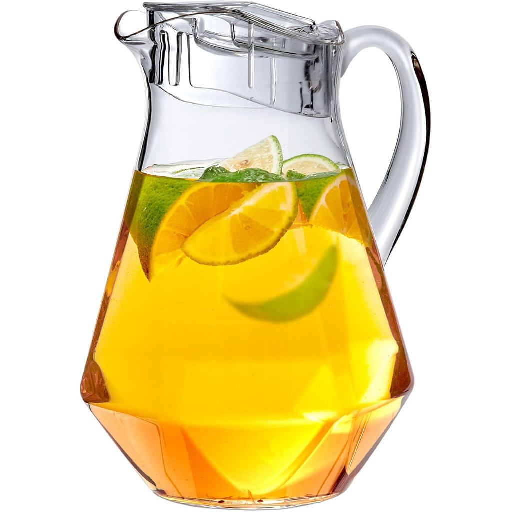 Amazing Abby - Sparkly - Plastic Pitcher (64 oz, 2 Quart), Clear Water Pitcher with Lid, Fridge Jug,