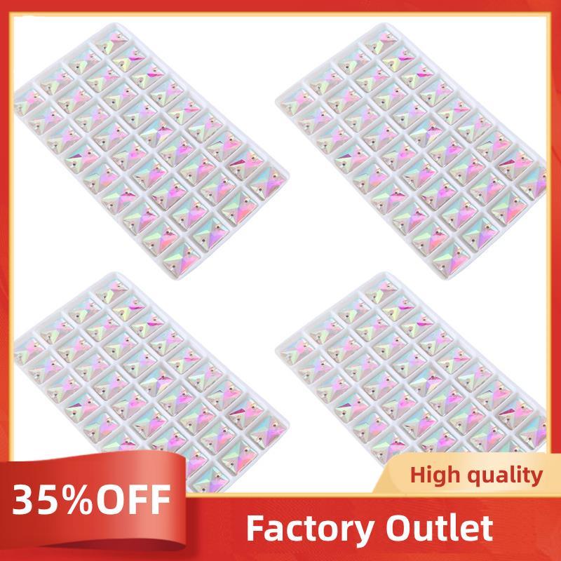 Vuông May Trên Đá Pha Lê Trong Suốt AB Màu May May Thủy Tinh Hạt Flatback 2 Lỗ Đầm Làm
