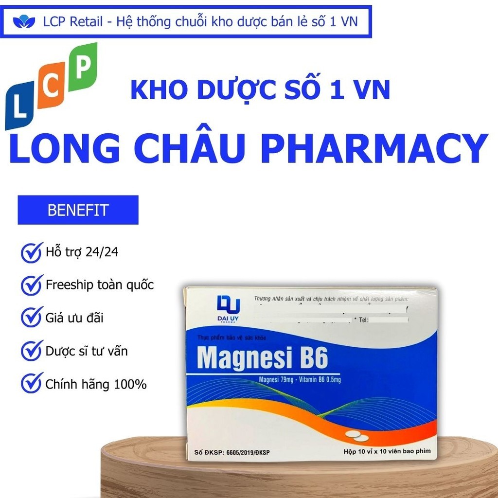 Magnesi B6 Đại Uy hộp 100 viên - Bổ sung magie và vitamin B6 cho cơ thể - Nhà thuốc TPCN Long Châu