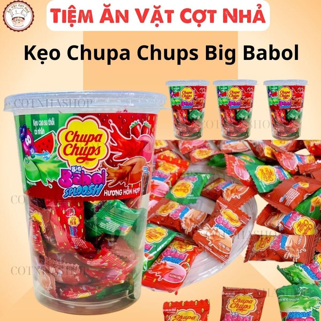 Kẹo cao su gum thổi có nhân Chupa Chups Big Babol Sploosh hương dưa hấu, dâu, cola, ăn vặt