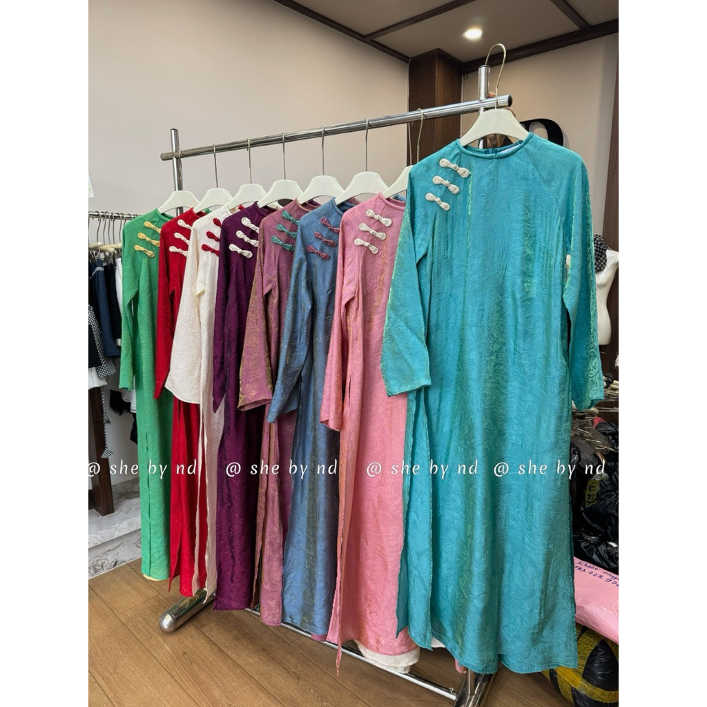 Áo dài cách tân lụa gấm 3 nơ @she by nd