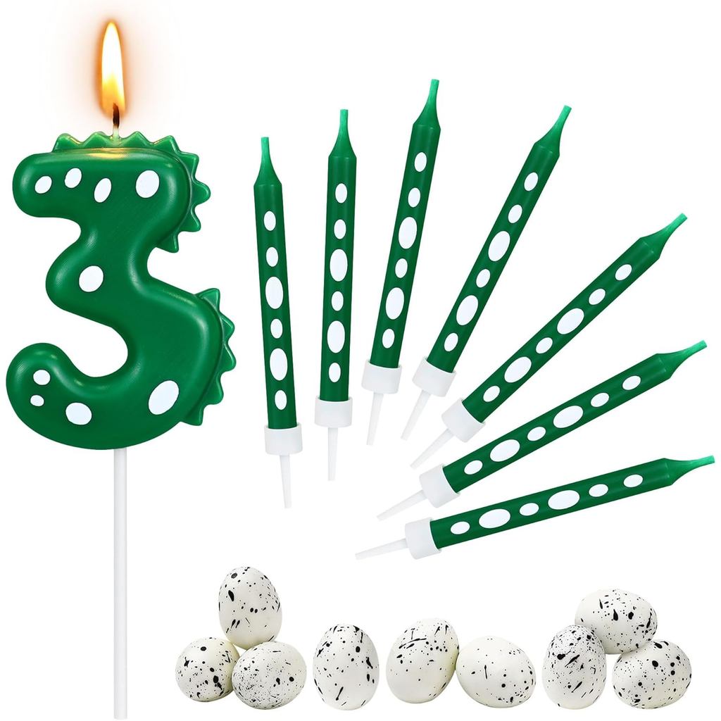 Nến sinh nhật khủng long số 3, 19 chiếc Topper bánh khủng long với bộ trứng khủng long, Nến số bánh 
