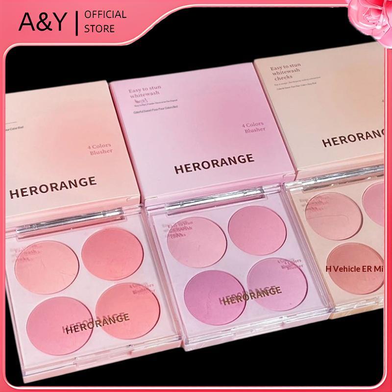 A & Y HERORANGE Bộ trang điểm phấn má hồng 4 màu Hỗn hợp màu sắc ấm áp Matte Cheek Powder Facial Bea
