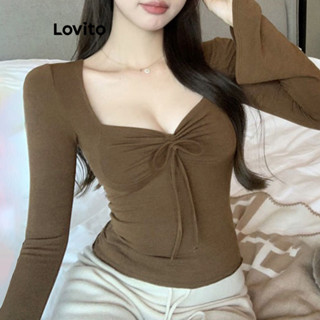  Lovito Áo thun thông thường có dây rút ren trơn cho nữ LNE40542 