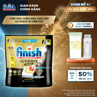  Viên Rửa Chén Bát Hương Chanh Finish Powerball Ultimate Plus Intensive Clean & Shine Lemon Sparkle 18 Viên 