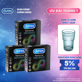  Bộ 3 hộp bao cao su Durex Performa kéo dài thời gian size 52mm 3 bao hộp 
