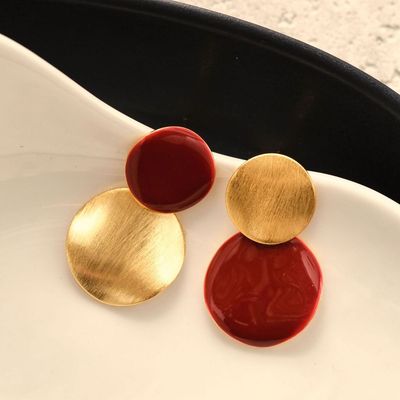 Bông tai hình học màu đỏ Pinkdudu Ankara - Bông tai cổ điển tối giản, Phong cách cổ điển đậm kiểu Pháp PD2416