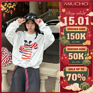  Áo Sweater Nữ Boxy Hoạt Hình BST MIUCHO Chuẩn Form Tay Dài Cổ Tròn Nỉ 2 Da Cao Cấp Thoáng Mát 