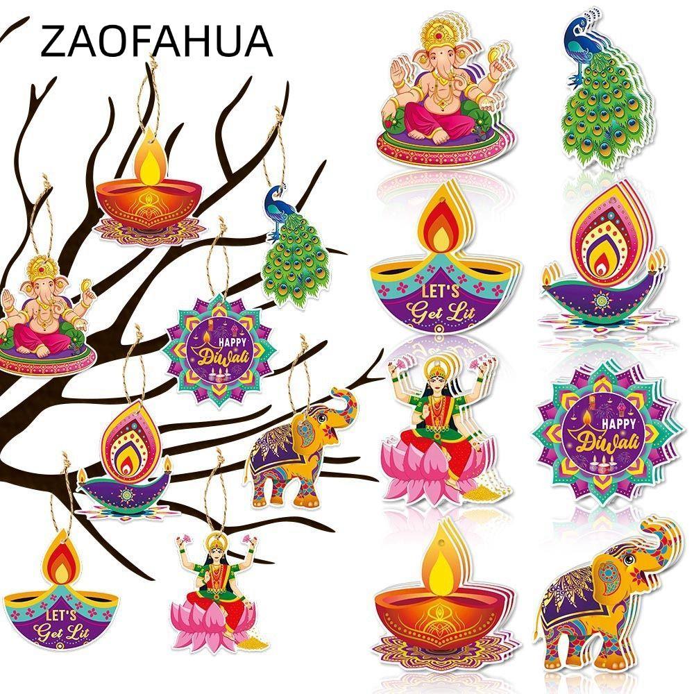 ZAOFAHUA Diwali Treo Đồ Trang Trí, Happy Diwali Giấy Diwali Cửa Treo Mặt Dây, Đồ Trang Trí Tường DIY