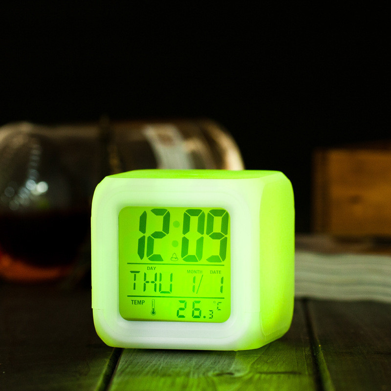 Cross-border Alarm Clock Creative Home Square White Small Alarm Clock LED Luminous Electronic Wholes