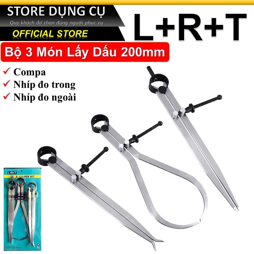 Bộ 3 compa lấy dấu cơ khí 200mm L+R+T, Compa nhíp đo trong, nhíp đo ngoài LRT CP-200