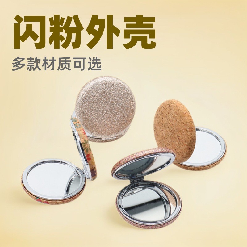 gương mini gương mini cầm tay Bé Gái Di Động Tròn Lấp Lánh Gấp Gương Di Động pu Trang Điểm Gương ins