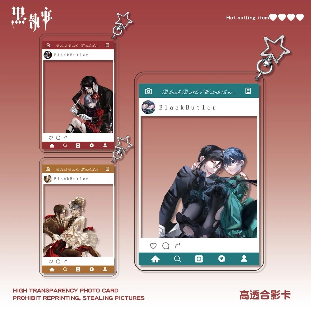 Móc khóa Anime Black Butler Hắc Quản Gia Ciel Sebastian mica acrylic trong suốt khung ảnh Instagram 