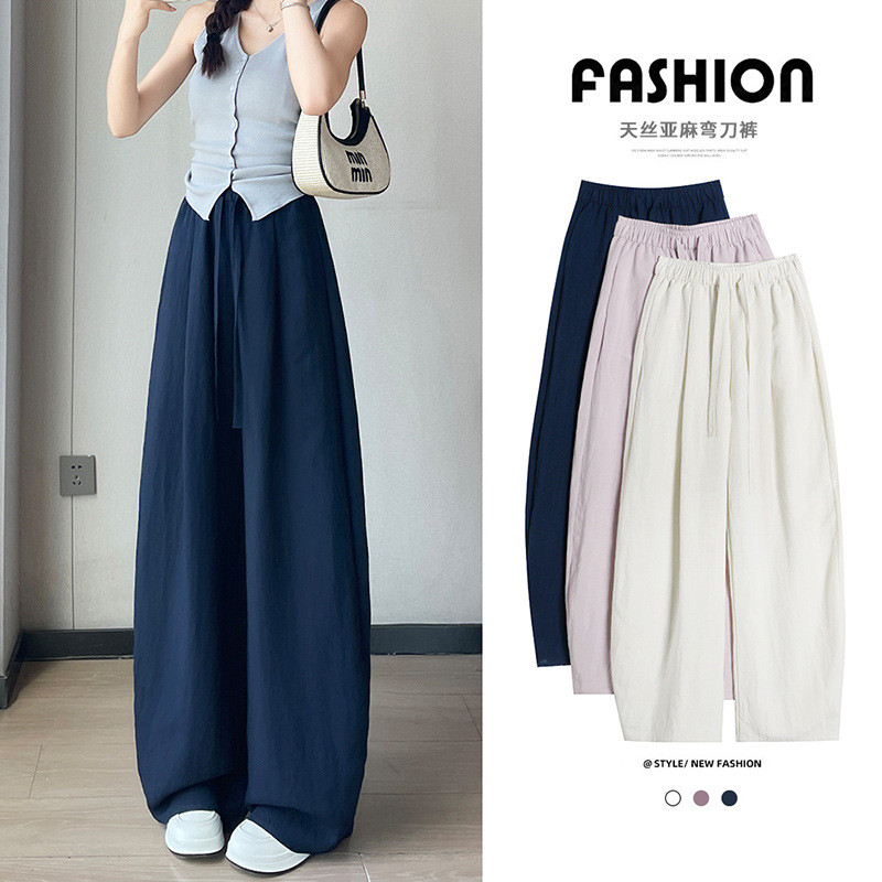 Giặt Tencel Lyocell Vải Lanh Rộng Quần Nữ Mỏng Cong Quần Lười Rời Thường Ngày Vải Lanh Cotton Quần N