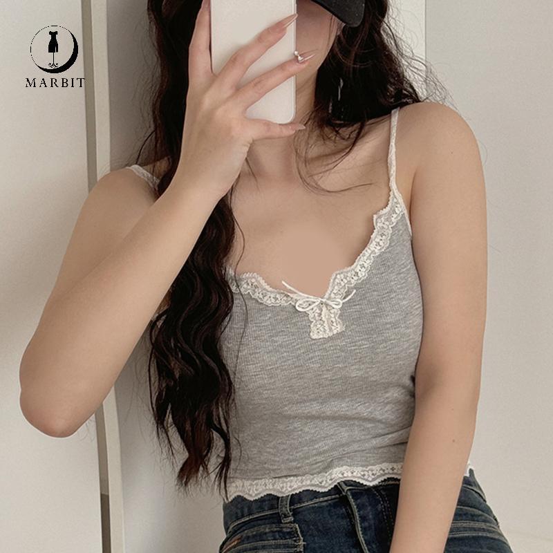 Crop Top TiềnTank Top Ren Ruffle Phong Cách Hàn Quốc, Có Miếng Lót và Dây Spaghetti