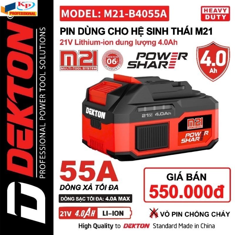 Pin Dekton M21-B4055A chính hãng, bảo hành 6 tháng m21 Kim phát điện máy
