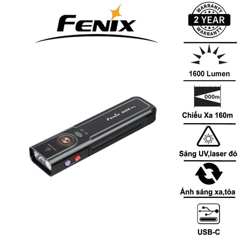 Đèn pin EDC 3 nguồn sáng Fenix E06R Pro – 1600 lumen, UV & Laser, sạc USB-C