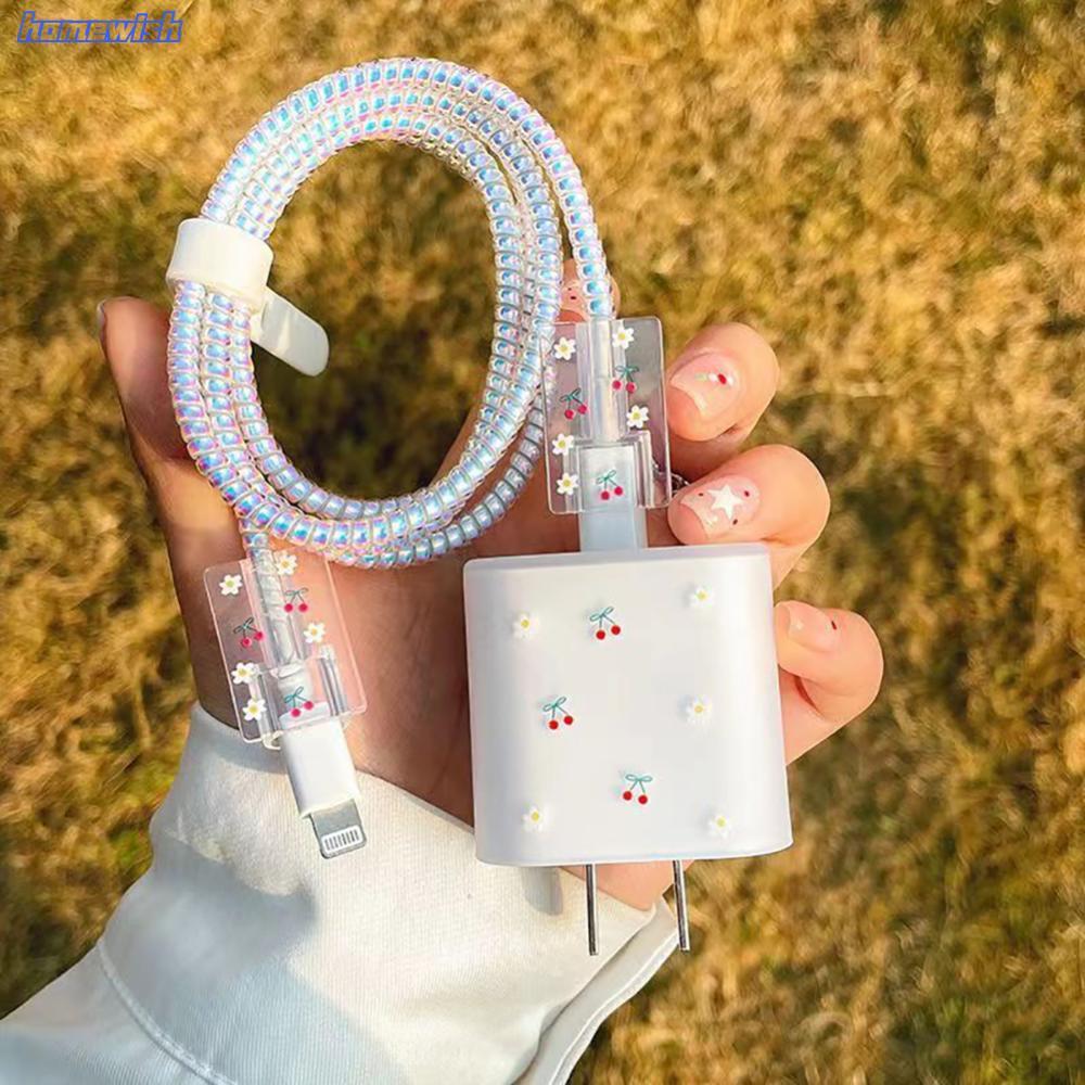 Homewish 1 Bộ Dành Cho IOS 18 / 20W Sạc Nhanh Cáp Dữ Liệu Bảo Vệ Với Mặt Trái Tim Bướm Họa Tiết Hoa 