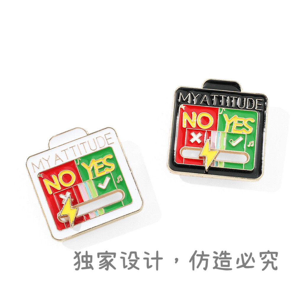 Spot Goods#New Mood Conversion Brooch yes or no Creative and Fun Sliding Metal Badge Pin for Making 