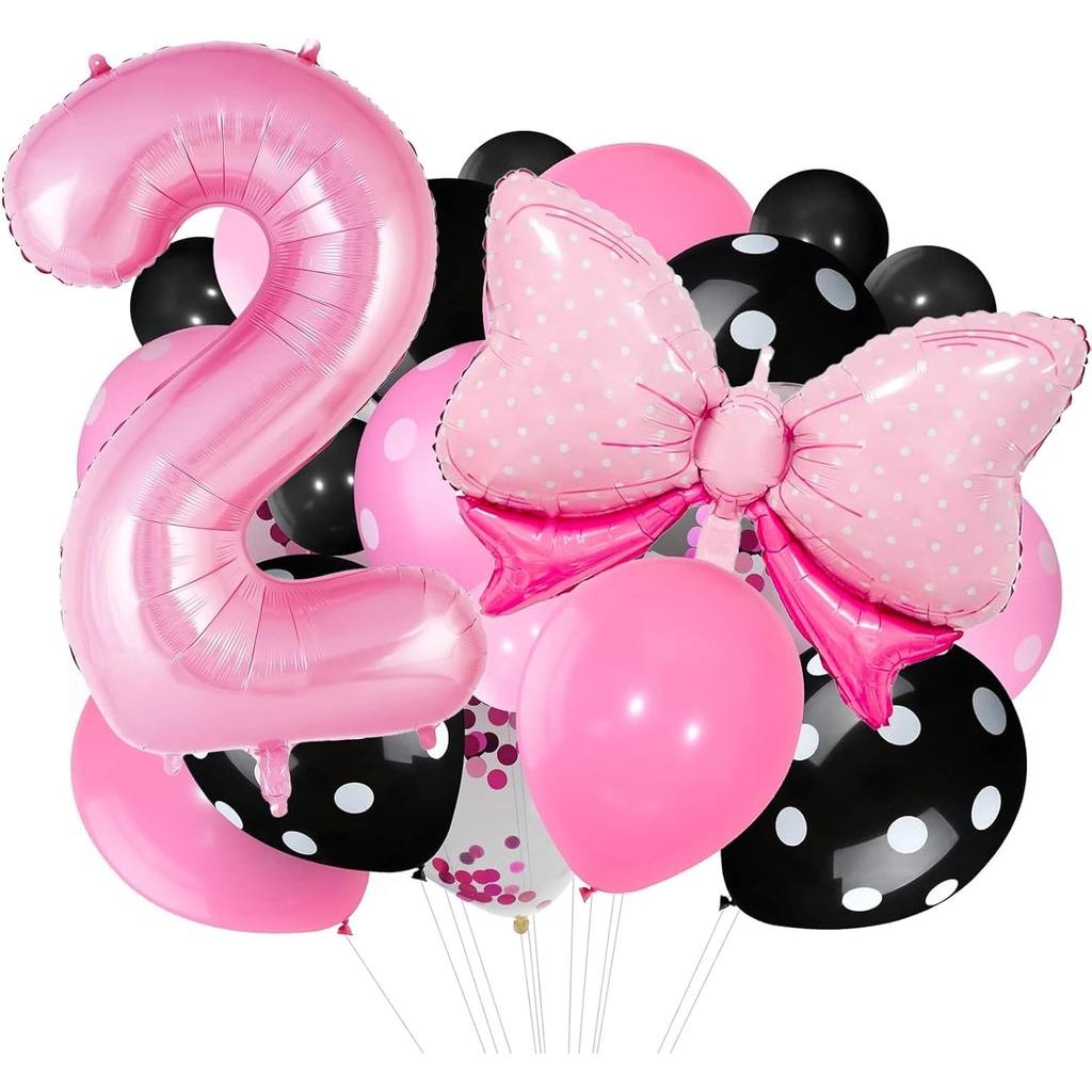 Bóng bay số 2 màu hồng 40 Inch, Bóng bay chuột màu hồng, Bóng nơ để trang trí sinh nhật chuột hoạt h