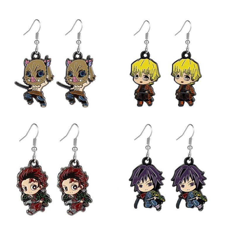 Anime Demon Slayer Bông Tai Hoạt Hình Tanjiro Inosuke Giyu Zenitsu Bông Tai Hợp Kim