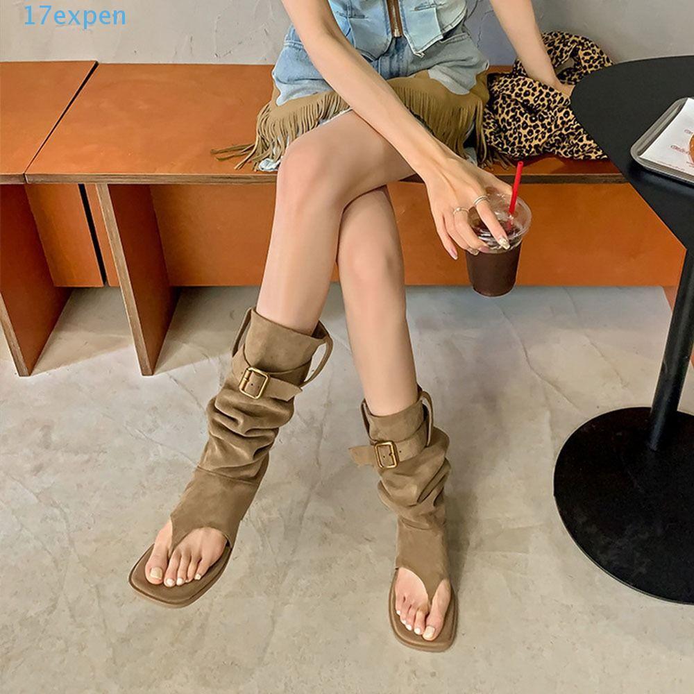 Xăng đan Nữ EXPEN, Khóa Thắt Lưng Gothic Mở Kẹp Ngón Chân Giày Bốt Cổ Y2k Thiết Kế Giày Boot Cao Cấp